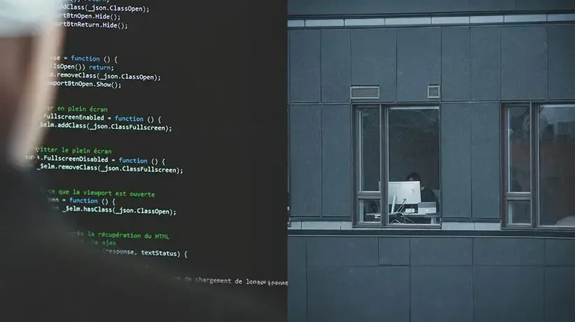 A person sitting on the window sill of a building.